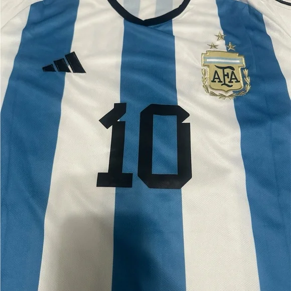Adidas Messi #10 Argentina Blue and White Striped Soccer Jersey - Picture 2 of 9